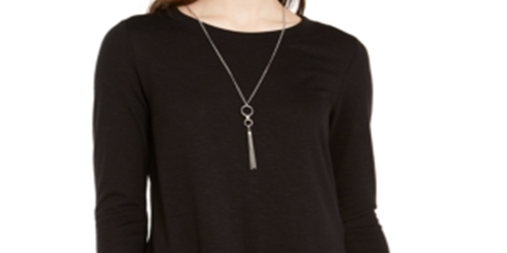 Blusa feminina Byer com camadas e colar em poliéster e renda, bainha de rayon, preta, tamanho pequeno