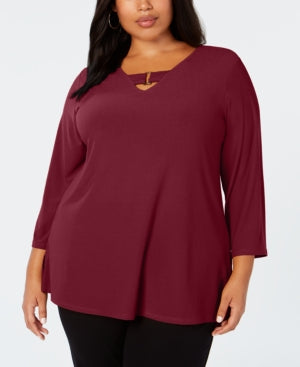 Blusa Alfani Feminina Plus Hi-Low Keyhole Vermelha Tamanho 3X