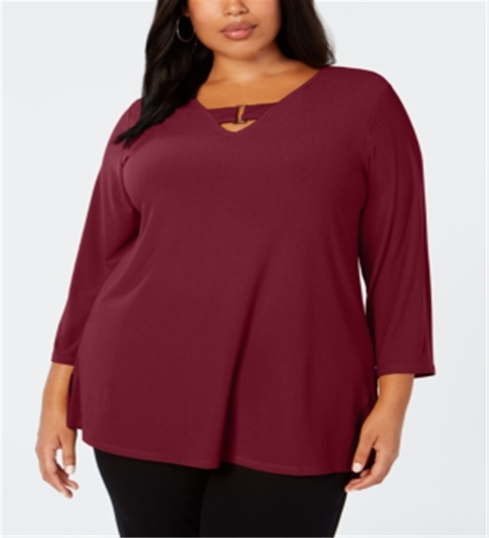 Blusa Alfani Feminina Plus Hi-Low Keyhole Vermelha Tamanho 3X
