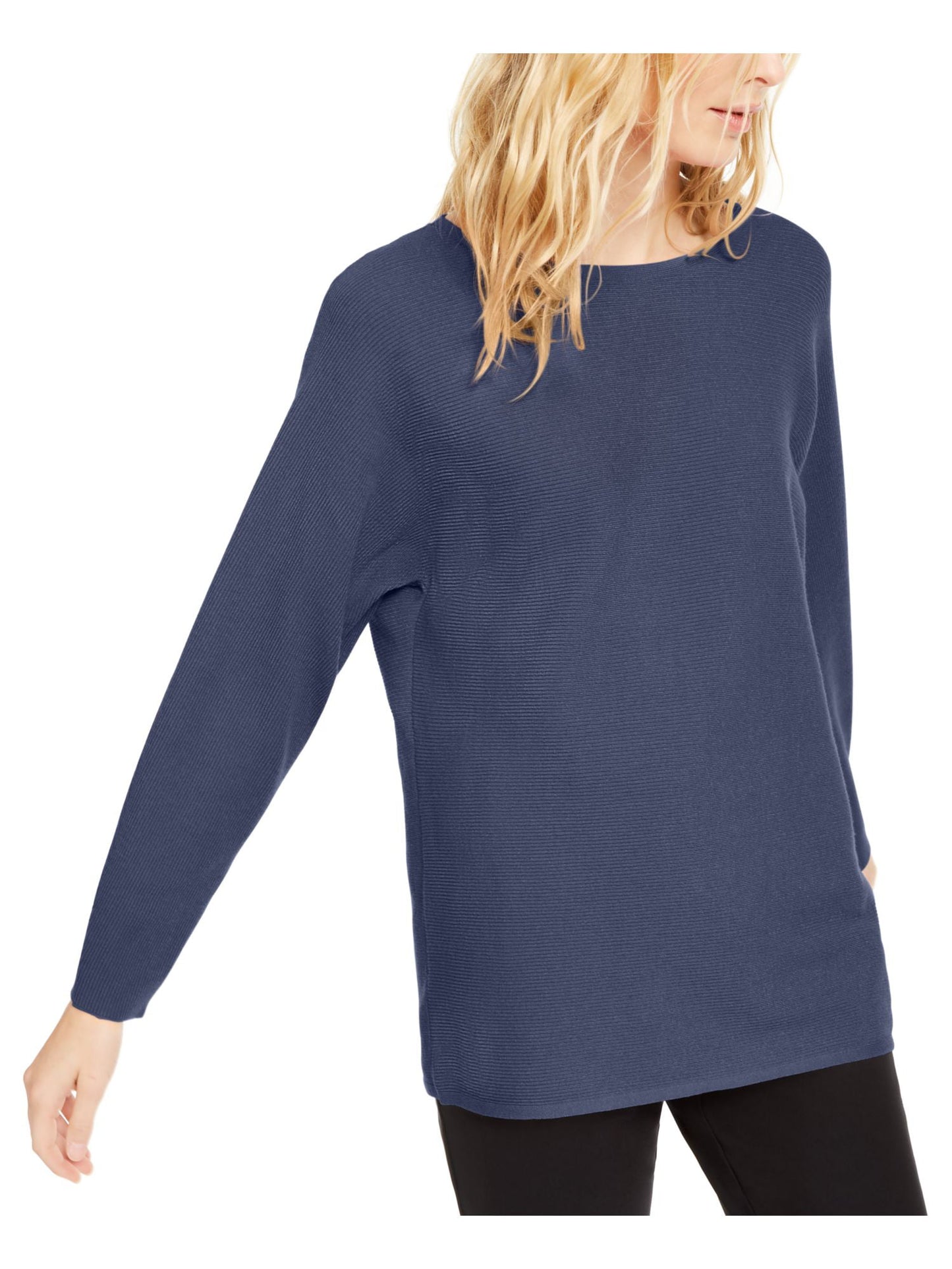 INC International Concepts Camiseta feminina com gola redonda e manga dolman canelada, tamanho médio, azul