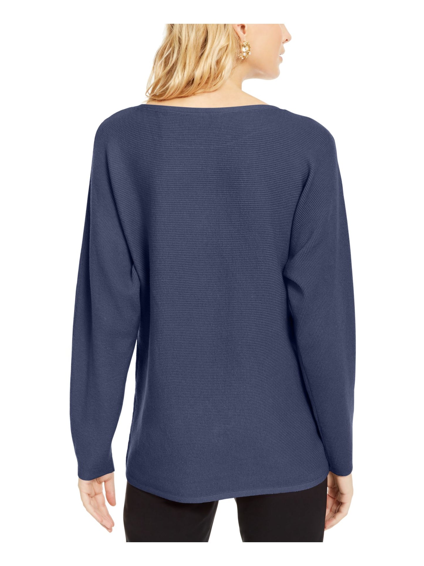 INC International Concepts Camiseta feminina com gola redonda e manga dolman canelada, tamanho médio, azul