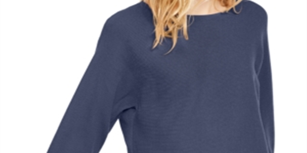 INC International Concepts Camiseta feminina com gola redonda e manga dolman canelada, tamanho médio, azul