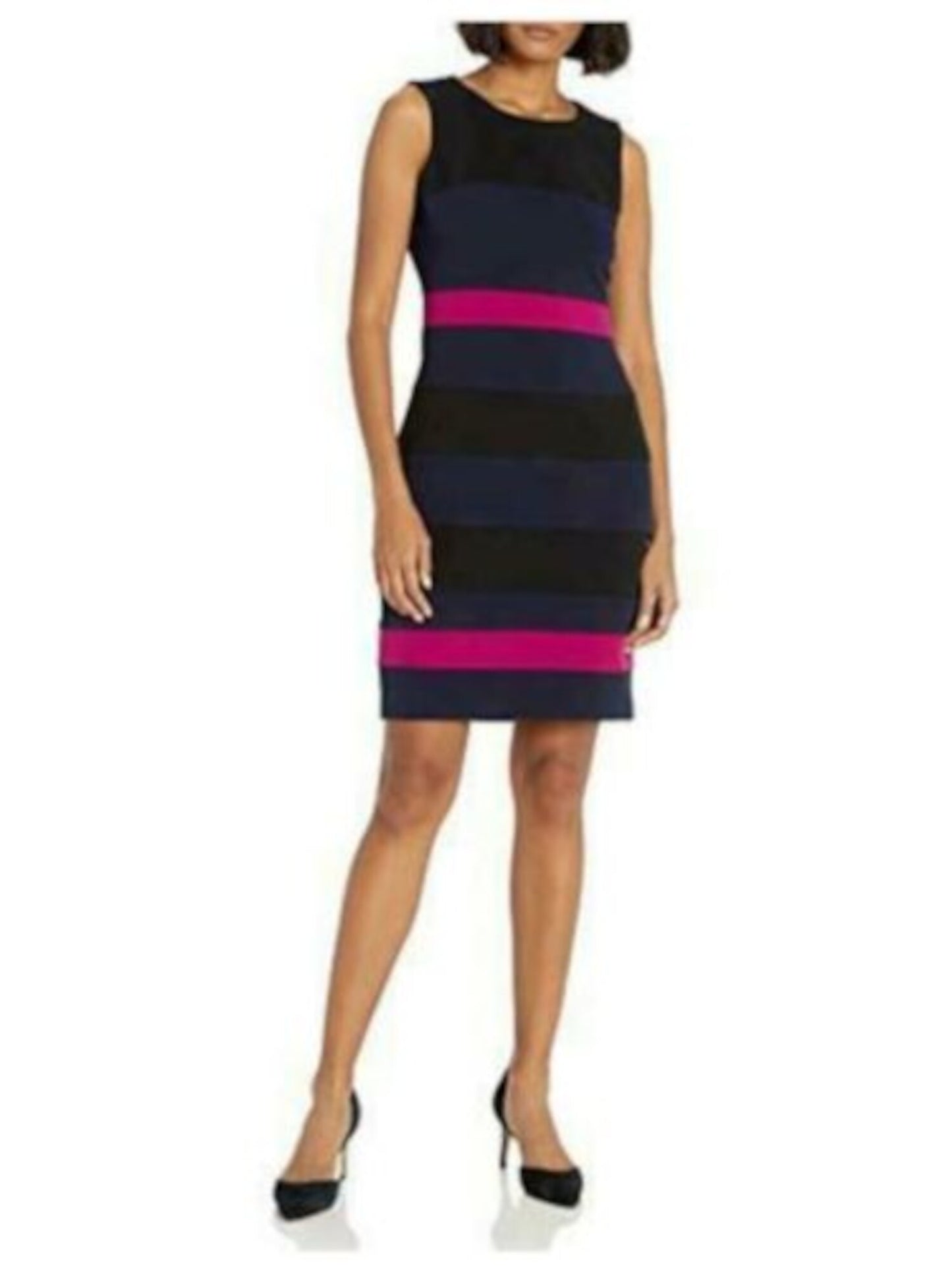 Vestido justo feminino Tommy Hilfiger Petite Scuba Crepe Colorblock, preto, tamanho 2 P