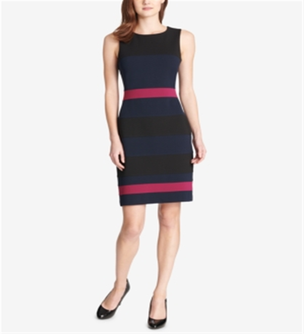 Vestido justo feminino Tommy Hilfiger Petite Scuba Crepe Colorblock, preto, tamanho 2 P