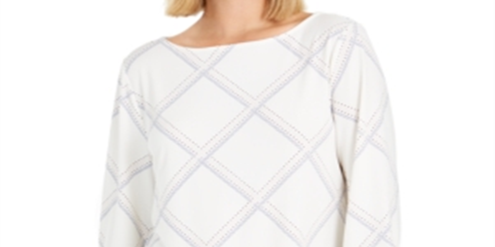 Blusa de malha xadrez feminina Charter Club, branca, tamanho XS