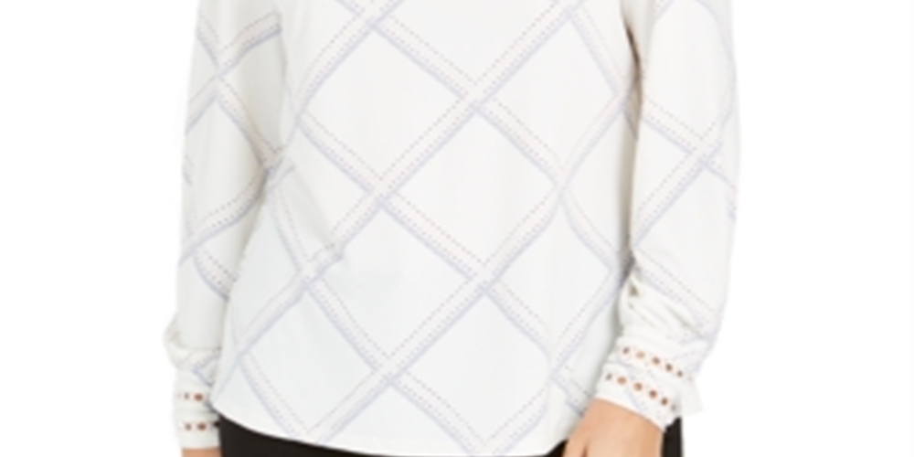 Blusa de malha xadrez feminina Charter Club, branca, tamanho XS