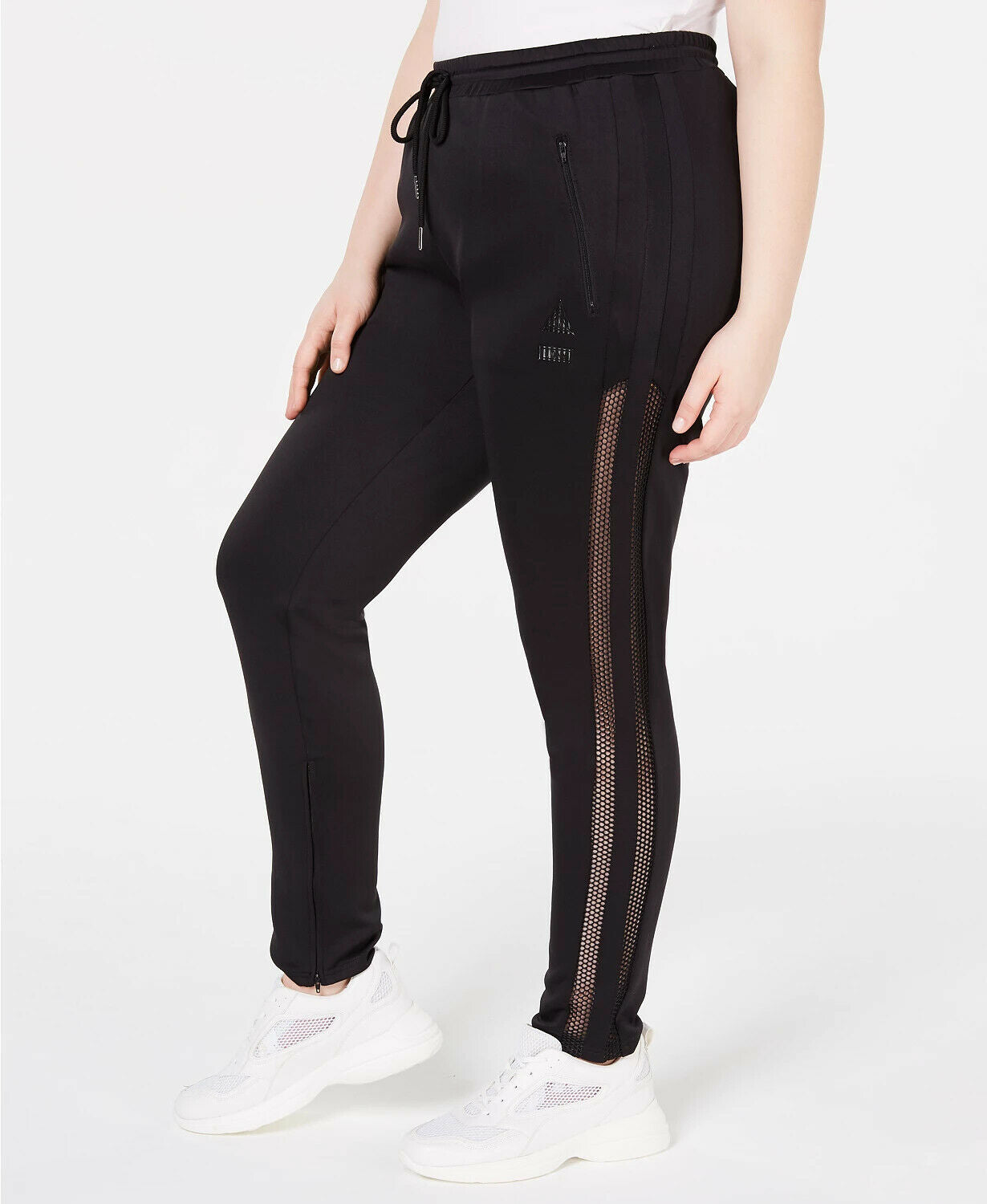 Calça jogger feminina Lala Anthony plus size listrada em malha preta tamanho 2X