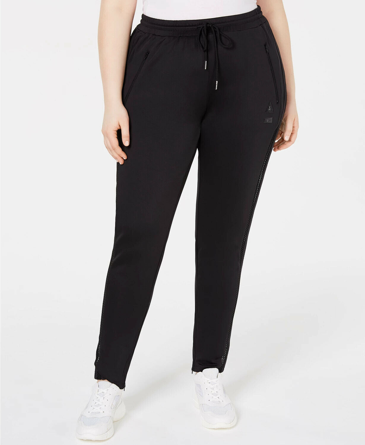 Calça jogger feminina Lala Anthony plus size listrada em malha preta tamanho 2X