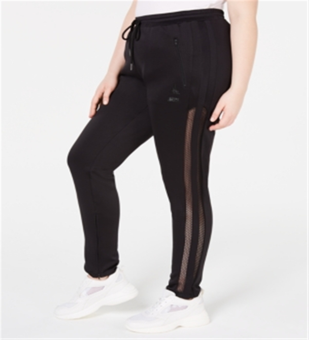 Calça jogger feminina Lala Anthony plus size listrada em malha preta tamanho 2X