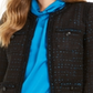 Blazer feminino Anne Klein com acabamento metálico e babados, preto, tamanho 12