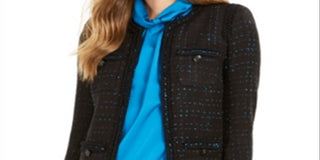 Blazer feminino Anne Klein com acabamento metálico e babados, preto, tamanho 12