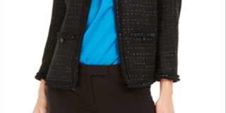 Blazer feminino Anne Klein com acabamento metálico e babados, preto, tamanho 12