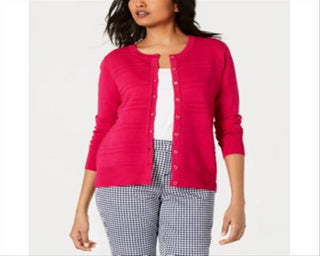 Cardigan texturizado feminino Charter Club, fúcsia, tamanho pequeno, P/M