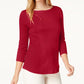 Charter Club Top Feminino de Algodão Pima com Decote Canoa e Ombros Abertos, Vermelho Risky, Tamanho 2XL