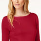 Charter Club Top Feminino de Algodão Pima com Decote Canoa e Ombros Abertos, Vermelho Risky, Tamanho 2XL