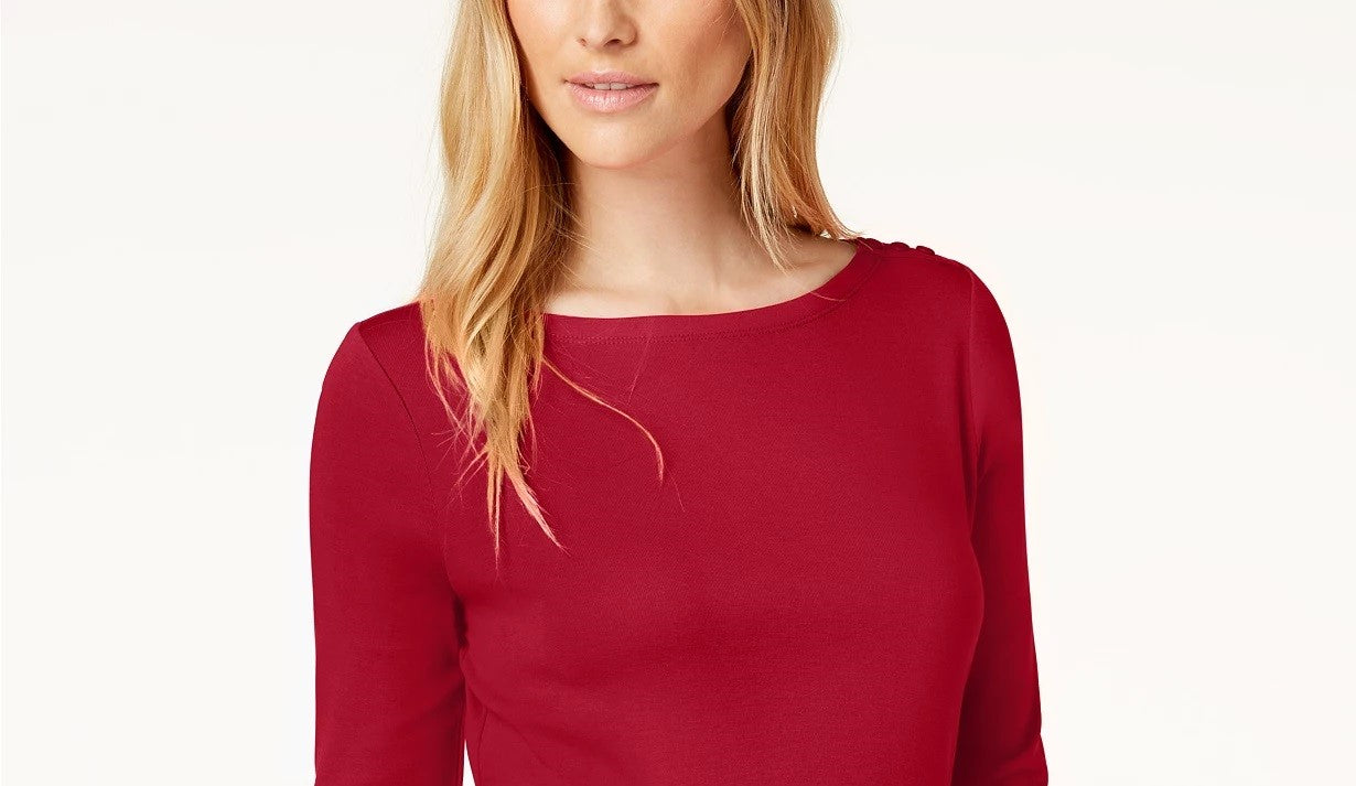 Charter Club Top Feminino de Algodão Pima com Decote Canoa e Ombros Abertos, Vermelho Risky, Tamanho 2XL