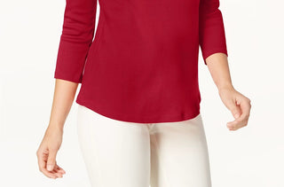 Charter Club Top Feminino de Algodão Pima com Decote Canoa e Ombros Abertos, Vermelho Risky, Tamanho 2XL