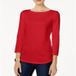 Charter Club Top Feminino de Algodão Pima com Decote Canoa e Ombros Abertos, Vermelho Risky, Tamanho 2XL