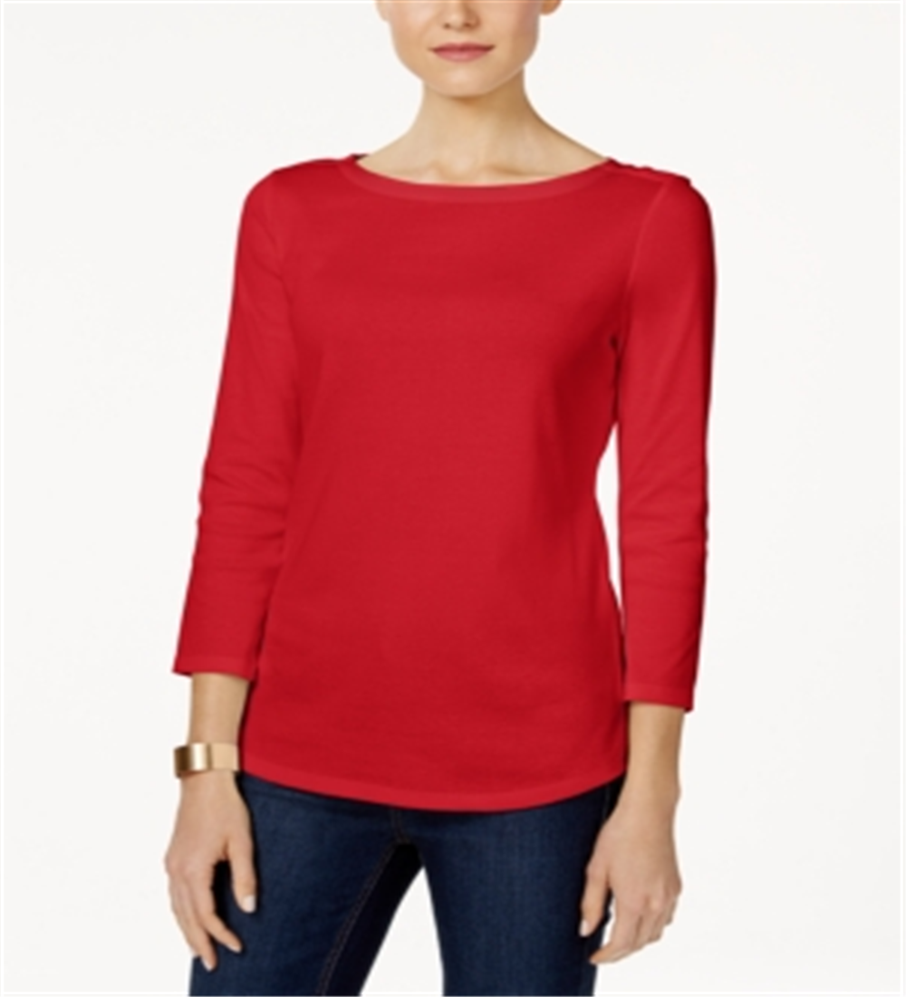Charter Club Top Feminino de Algodão Pima com Decote Canoa e Ombros Abertos, Vermelho Risky, Tamanho 2XL