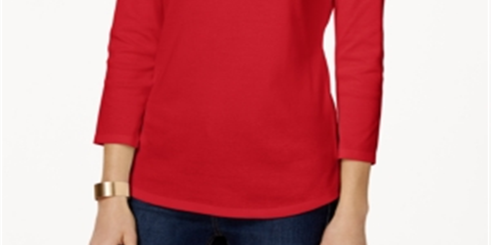 Charter Club Top Feminino de Algodão Pima com Decote Canoa e Ombros Abertos, Vermelho Risky, Tamanho 2XL