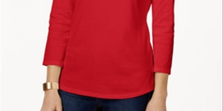 Charter Club Top Feminino de Algodão Pima com Decote Canoa e Ombros Abertos, Vermelho Risky, Tamanho 2XL