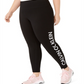Calça legging feminina plus size com logo e cintura alta, preta, tamanho 1X