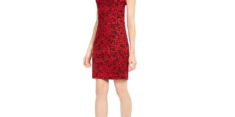Vestido Calvin Klein Petite Starburst Shift Preto/Vermelho Tamanho 10 Petite