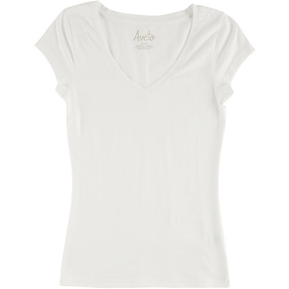 Blusa lisa de malha elástica macia com decote em V Aveto Junior, branca, tamanho grande