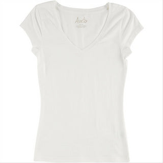 Blusa lisa de malha elástica macia com decote em V Aveto Junior, branca, tamanho grande