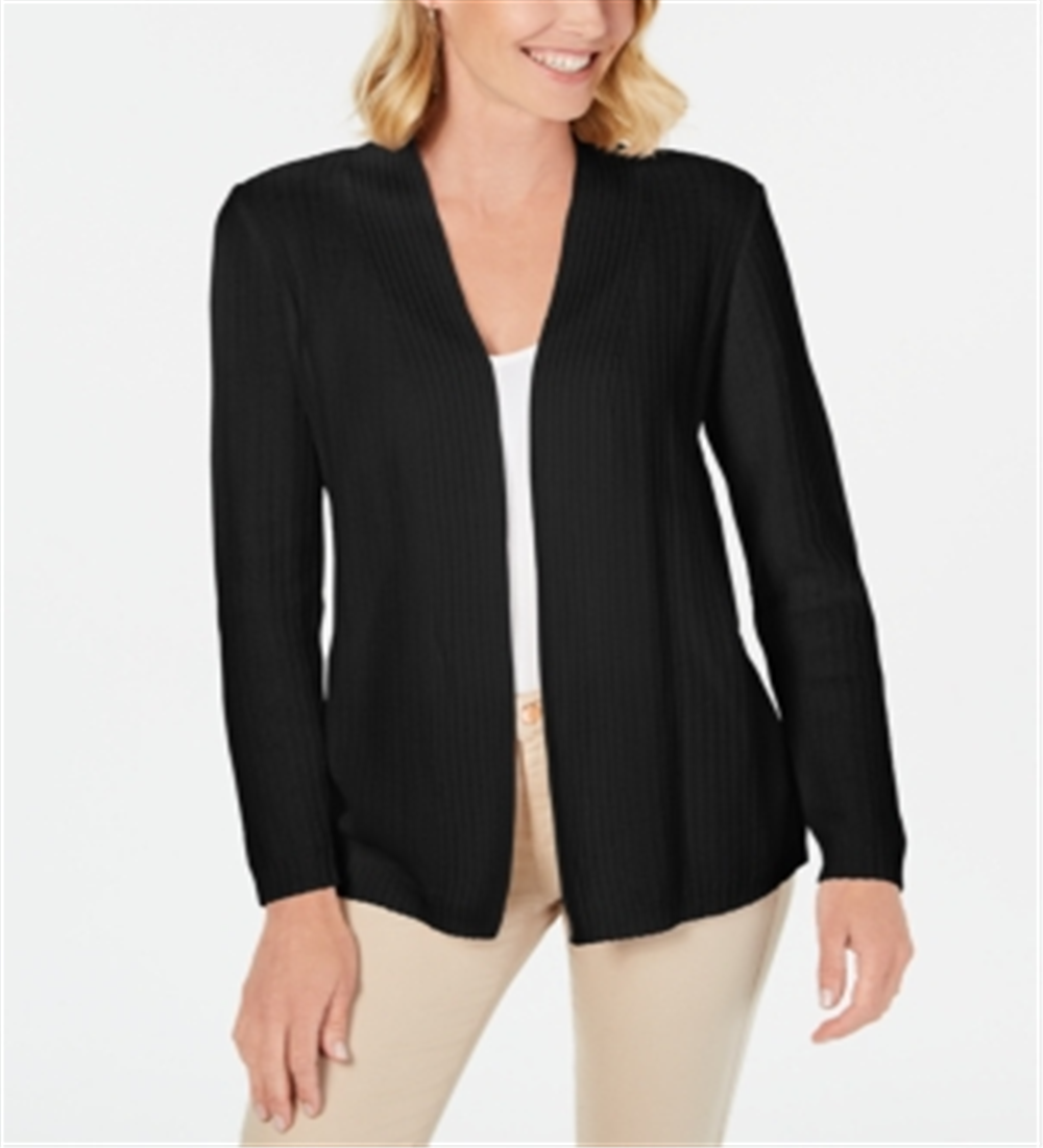 Karen Scott Cardigan feminino de algodão texturizado, preto profundo, tamanho XS