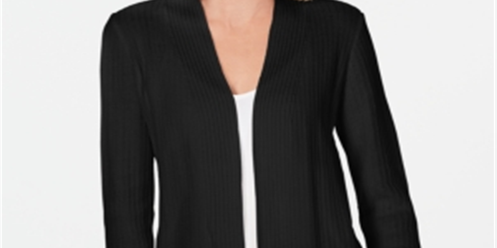 Karen Scott Cardigan feminino de algodão texturizado, preto profundo, tamanho XS
