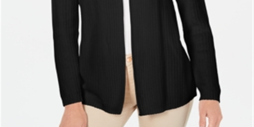 Karen Scott Cardigan feminino de algodão texturizado, preto profundo, tamanho XS