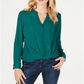 Blusa feminina com botões frontais e torcidos INC International Concepts, verde, tamanho pequeno G