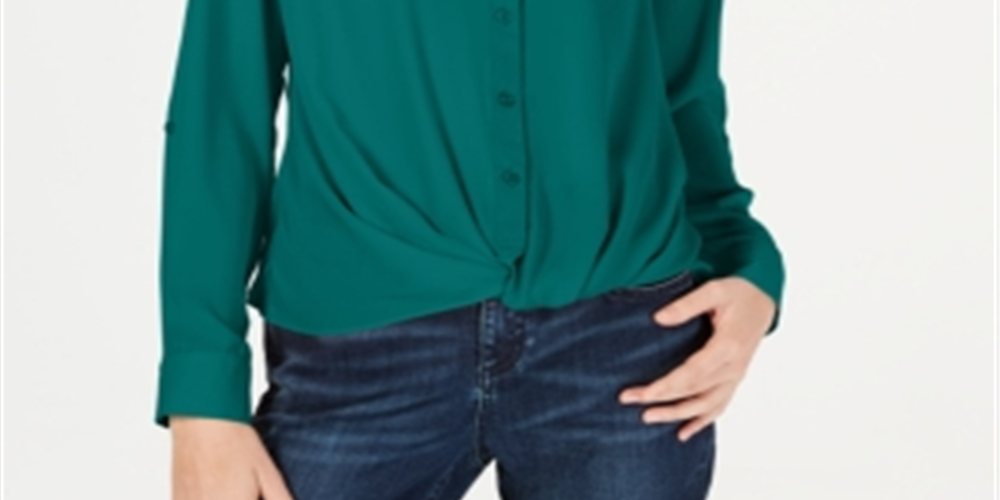 Blusa feminina com botões frontais e torcidos INC International Concepts, verde, tamanho pequeno G