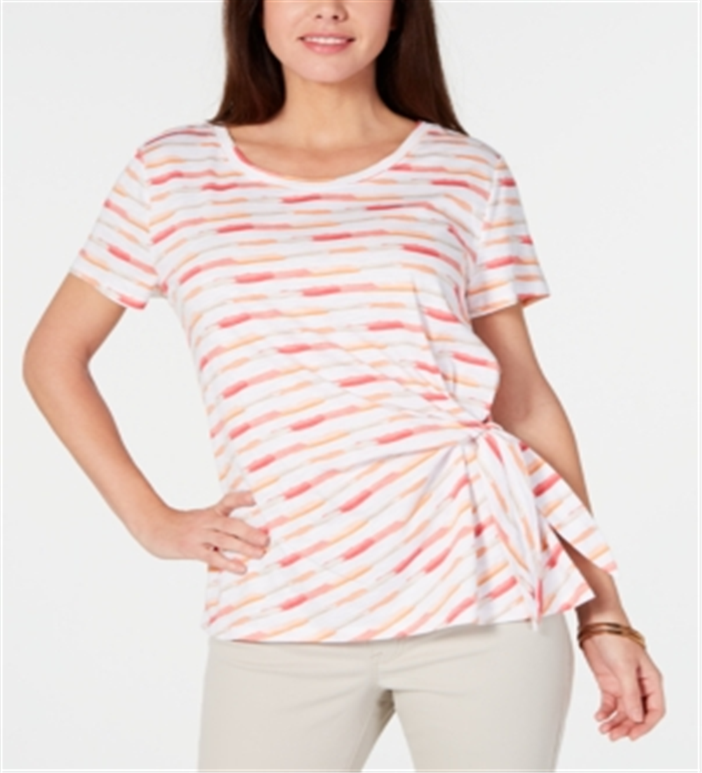 Blusa com amarração lateral Brushstroke Bliss feminina Style &amp; Co, rosa, tamanho pequeno G