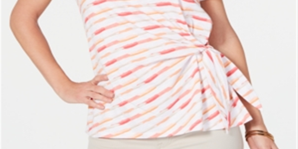 Blusa com amarração lateral Brushstroke Bliss feminina Style &amp; Co, rosa, tamanho pequeno G