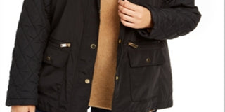 Jaqueta acolchoada com capuz feminina Charter Club Plus, preta, tamanho 2X