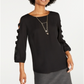 Blusa de manga comprida com strass e colar Bcx Juniors, preta, tamanho grande