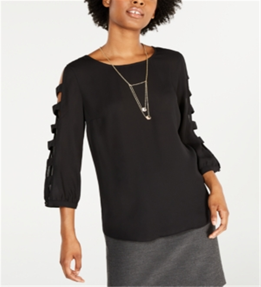 Blusa de manga comprida com strass e colar Bcx Juniors, preta, tamanho grande