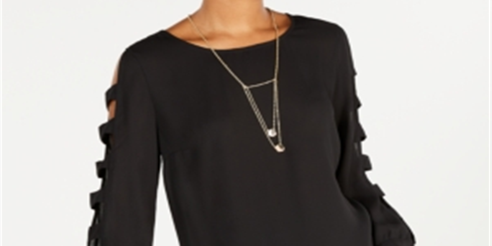 Blusa de manga comprida com strass e colar Bcx Juniors, preta, tamanho grande
