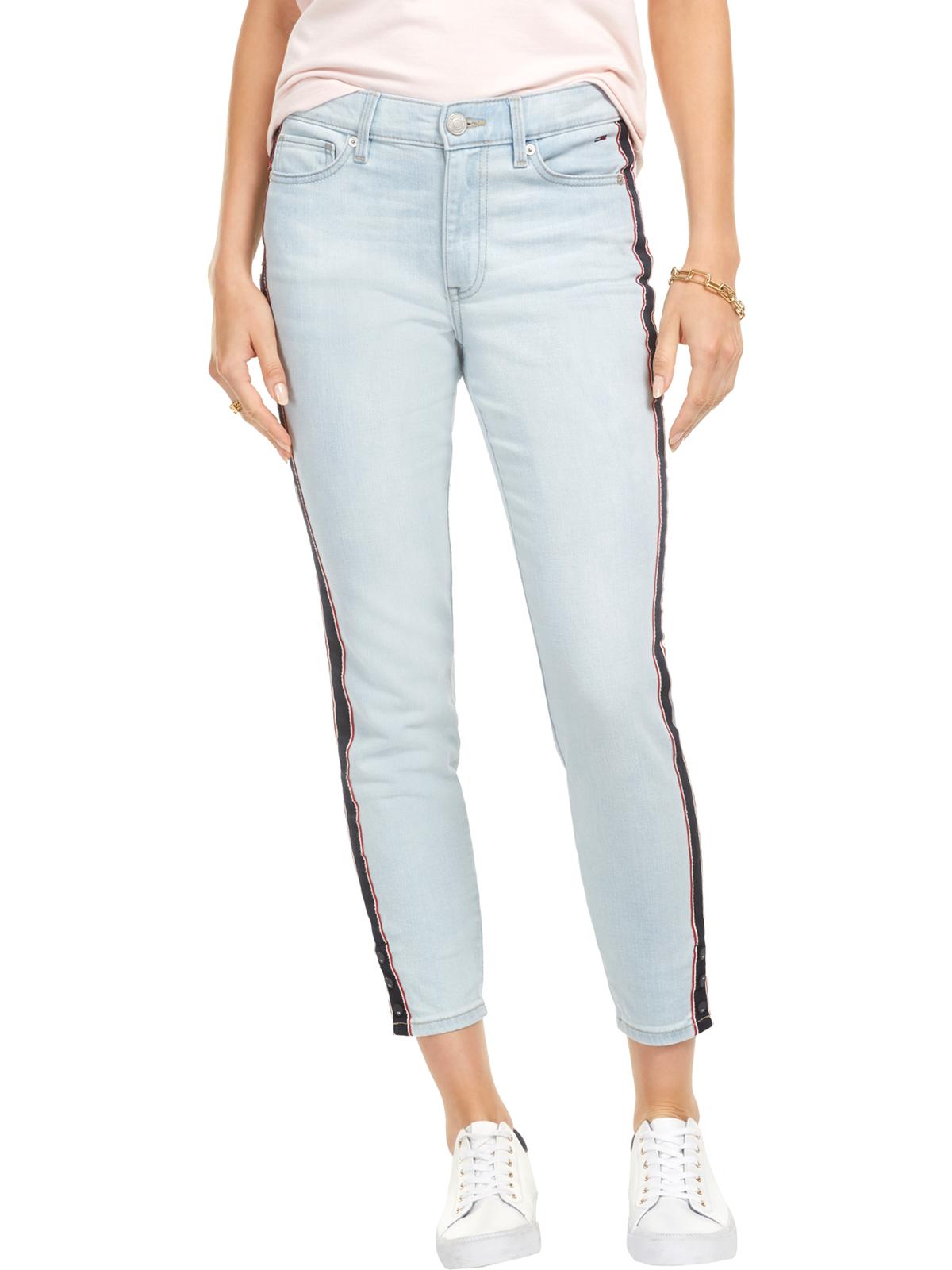 Calça jeans skinny feminina Tommy Hilfiger com listras laterais, azul Saint Claire, tamanho 16