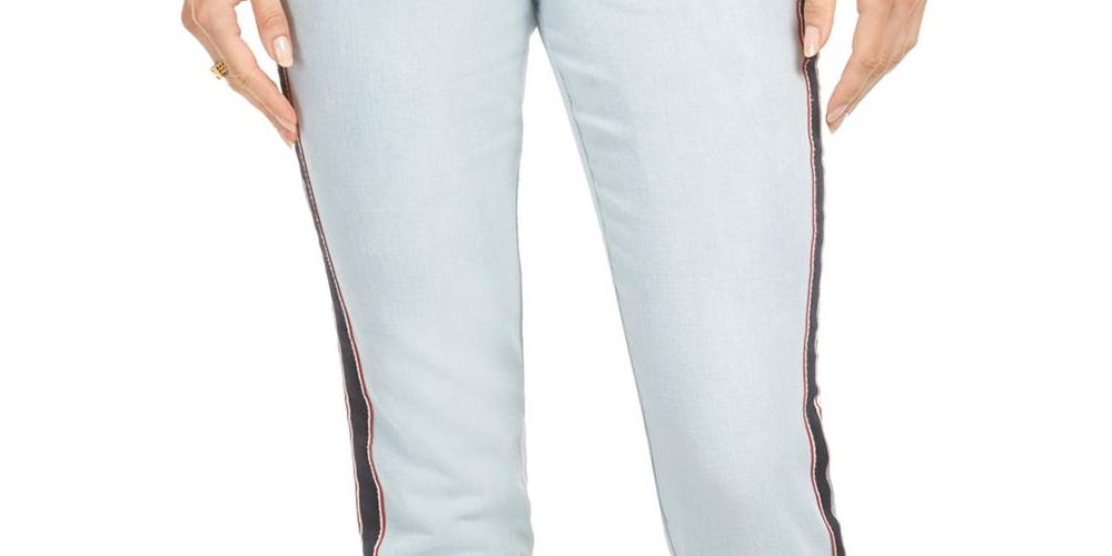 Calça jeans skinny feminina Tommy Hilfiger com listras laterais, azul Saint Claire, tamanho 16