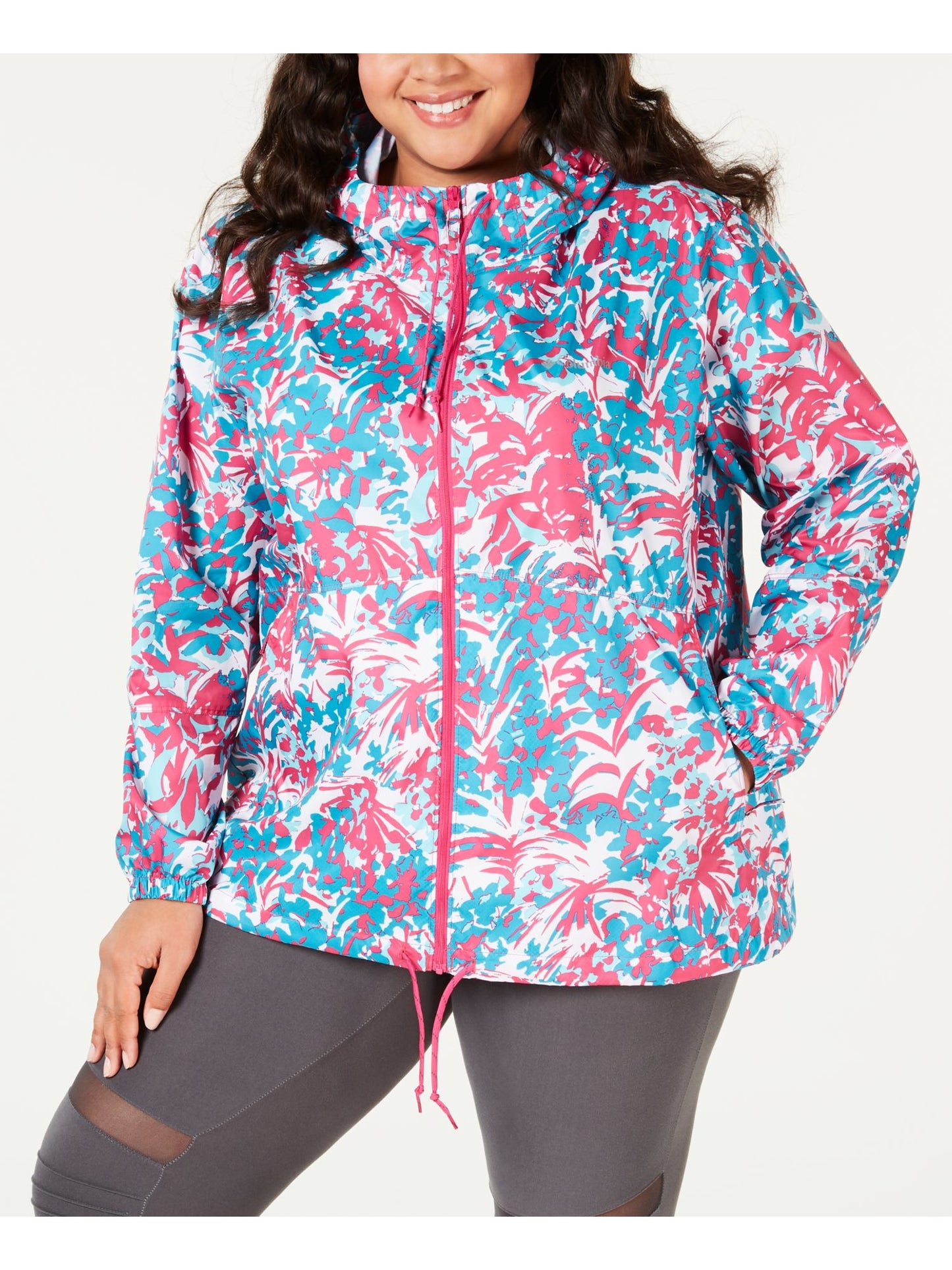 Jaqueta corta-vento feminina Columbia estampada azul, vários tamanhos, 2X