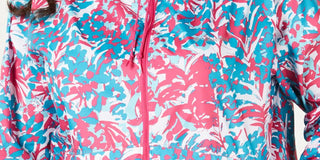 Jaqueta corta-vento feminina Columbia estampada azul, vários tamanhos, 2X