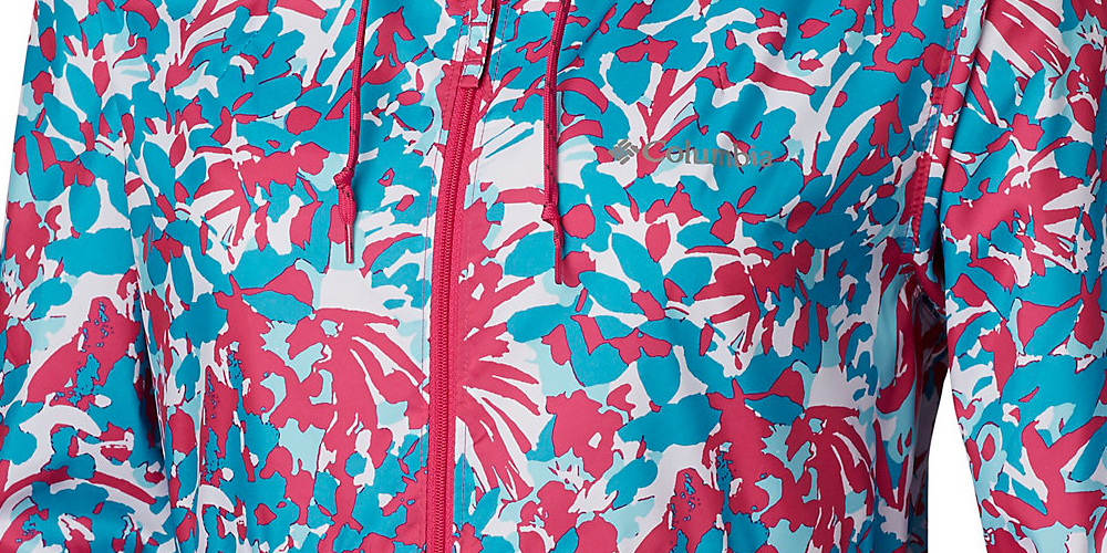 Jaqueta corta-vento feminina Columbia estampada azul, vários tamanhos, 2X