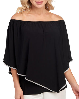 MSK Women's Rhinestone Trim Cape Black Size XL