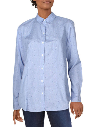 Camisa xadrez feminina Charter Club com botões e estampa Pindot, azul, tamanho 4