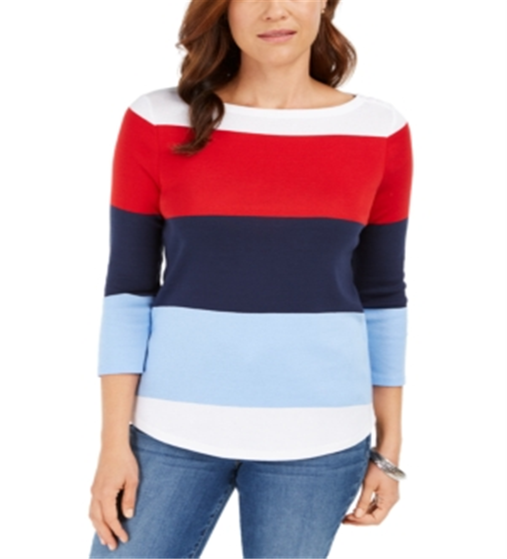 Charter Club Top feminino com decote canoa e blocos de cores, vermelho deslumbrante, tamanho médio