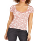 Top curto estampado com manga bufante Planet Gold Juniors, tamanho médio, vermelho
