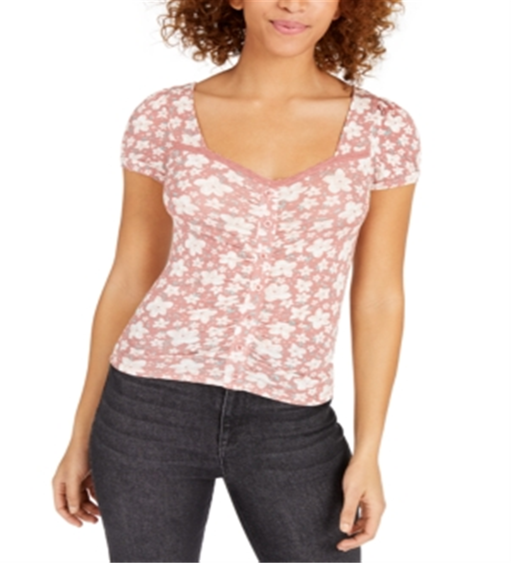 Top curto estampado com manga bufante Planet Gold Juniors, tamanho médio, vermelho